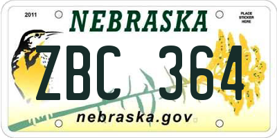 NE license plate ZBC364