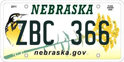 NE license plate ZBC366