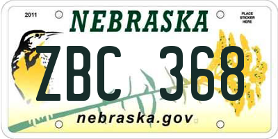 NE license plate ZBC368