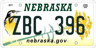 NE license plate ZBC396