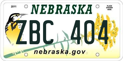 NE license plate ZBC404
