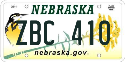 NE license plate ZBC410