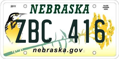 NE license plate ZBC416