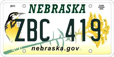 NE license plate ZBC419