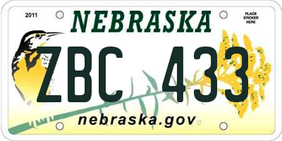 NE license plate ZBC433