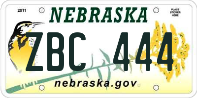 NE license plate ZBC444