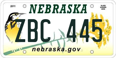 NE license plate ZBC445