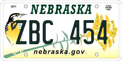 NE license plate ZBC454