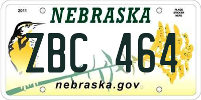 NE license plate ZBC464