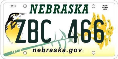 NE license plate ZBC466