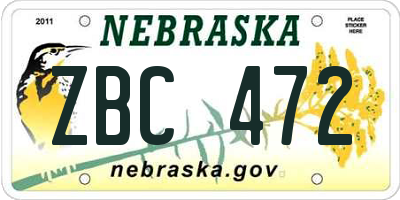 NE license plate ZBC472