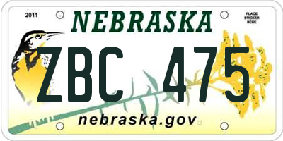 NE license plate ZBC475
