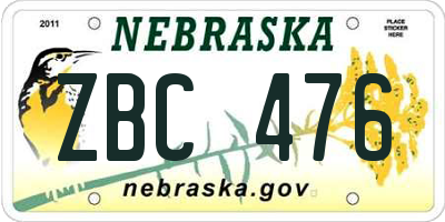 NE license plate ZBC476