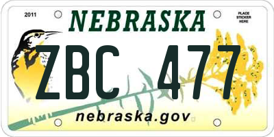 NE license plate ZBC477