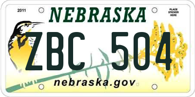 NE license plate ZBC504