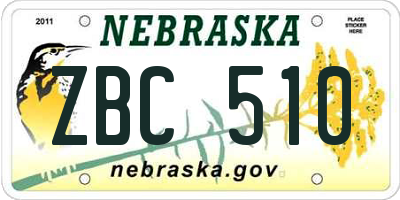 NE license plate ZBC510