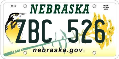 NE license plate ZBC526