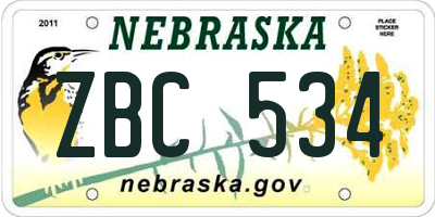 NE license plate ZBC534