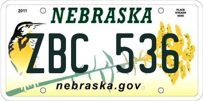 NE license plate ZBC536