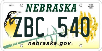NE license plate ZBC540