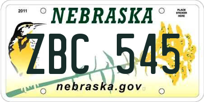 NE license plate ZBC545