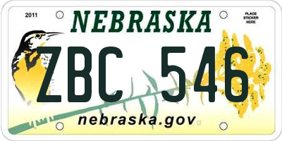 NE license plate ZBC546
