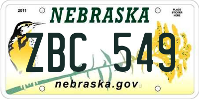 NE license plate ZBC549