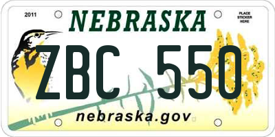NE license plate ZBC550