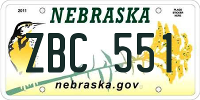 NE license plate ZBC551