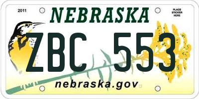 NE license plate ZBC553