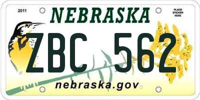 NE license plate ZBC562