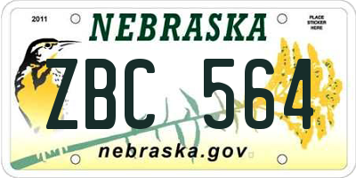 NE license plate ZBC564