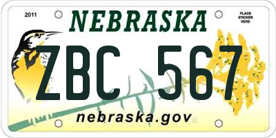NE license plate ZBC567