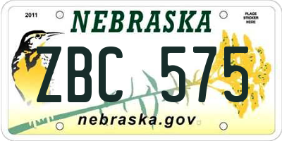 NE license plate ZBC575