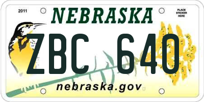 NE license plate ZBC640