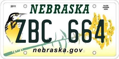 NE license plate ZBC664