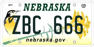 NE license plate ZBC666