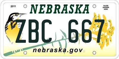 NE license plate ZBC667