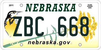 NE license plate ZBC668