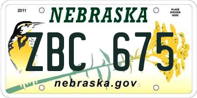 NE license plate ZBC675