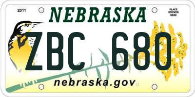 NE license plate ZBC680