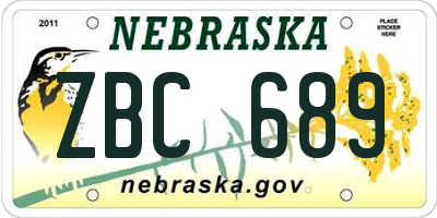 NE license plate ZBC689