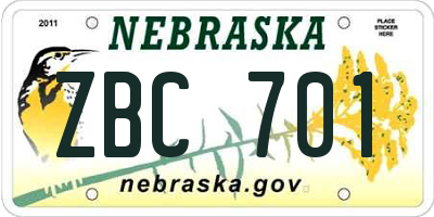 NE license plate ZBC701