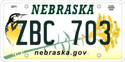 NE license plate ZBC703