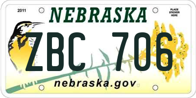 NE license plate ZBC706