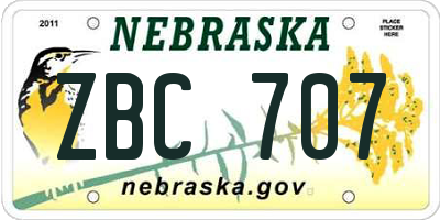 NE license plate ZBC707