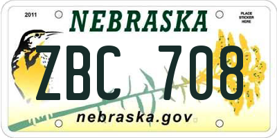 NE license plate ZBC708