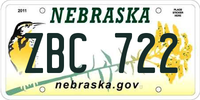 NE license plate ZBC722