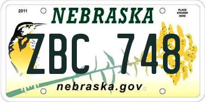 NE license plate ZBC748