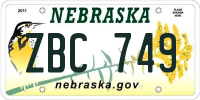 NE license plate ZBC749